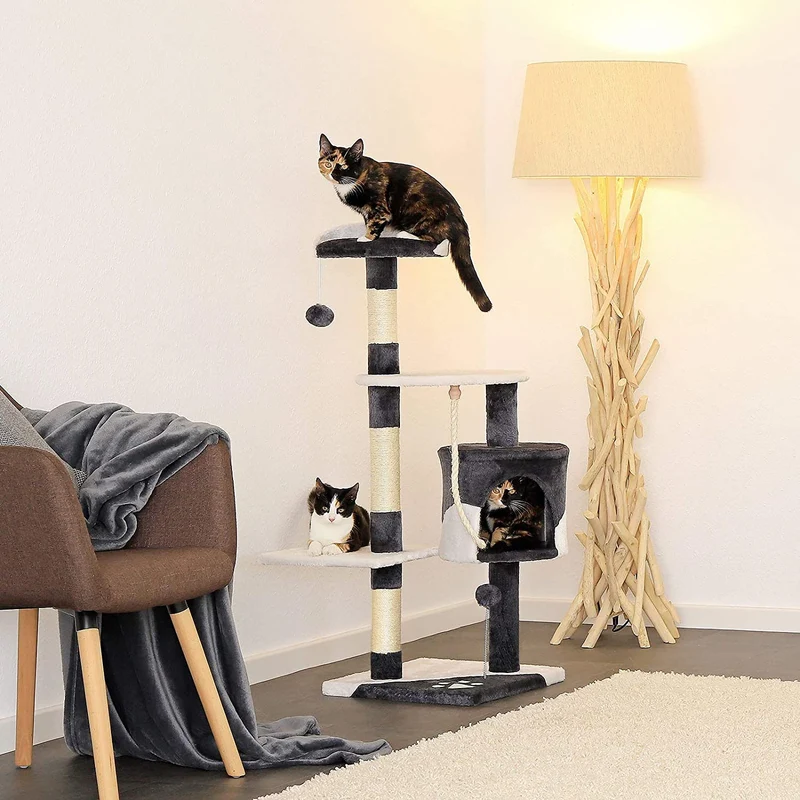 lionto Tiragraffi per Gatto Albero Tiragraffi Gatto Gioco Giocattolo Gatti Altezza 112 cm, Grigio/Bianco