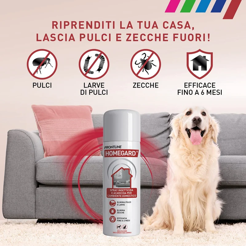 Frontline Homegard Spray Insetticida Confezione da 3 pezzi, Antipulci per Ambienti ad Azione Rapida, Protegge Mobili e Tessili di Casa, Elimina Pulci, Zecche, Uova e Larve fino a 6 Mesi, 3 per 250 ml