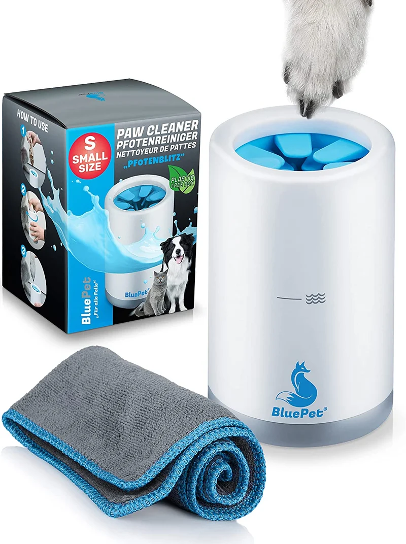 BluePet® Detergente per Zampe per Cani | Rimuove Sporco e sporcizia dalle Zampe del Cane | incl. Asciugamano in Microfibra (per Grandi Zampe)