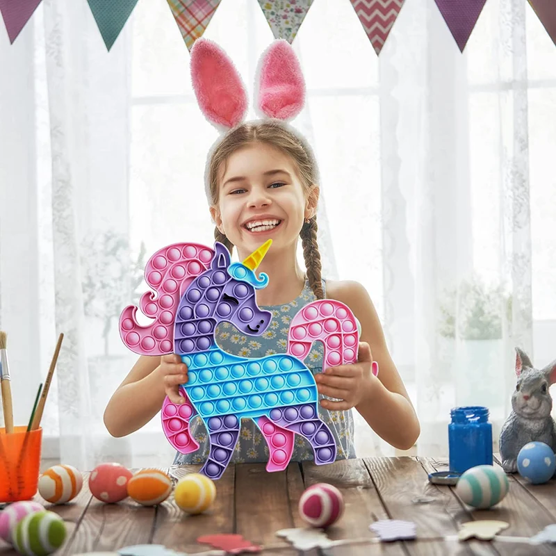 Pop It Unicorno,Poppit Fidget Toys Giochi per Bambini Popit Gioco Antistress Pop it Gigante Figet Spielzeug Poppit Regalo di Natale Adulti E Bambini