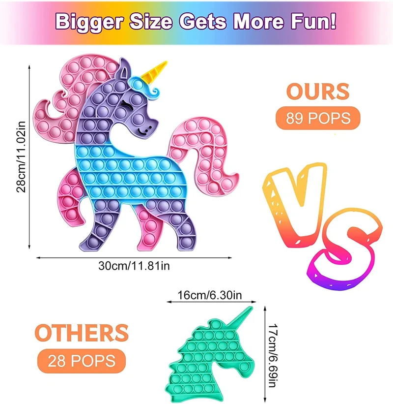 Pop It Unicorno,Poppit Fidget Toys Giochi per Bambini Popit Gioco Antistress Pop it Gigante Figet Spielzeug Poppit Regalo di Natale Adulti E Bambini