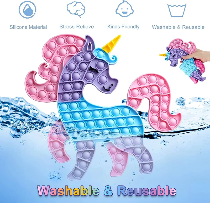 Pop It Unicorno,Poppit Fidget Toys Giochi per Bambini Popit Gioco Antistress Pop it Gigante Figet Spielzeug Poppit Regalo di Natale Adulti E Bambini