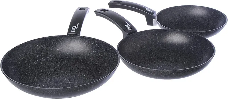 Moneta Etnea Set 3 Padelle antiaderenti, Alluminio, Nero, 20 - 24 - 28 cm, Made in Italy
