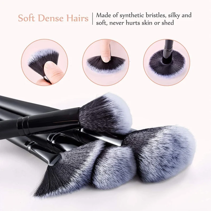 Set di pennelli da trucco, 32 pennelli professionali sintetici per trucco con custodia da viaggio (nero), eyeliner per ombretto, fondotinta, cipria per labbra e liquido per miscelare la crema
