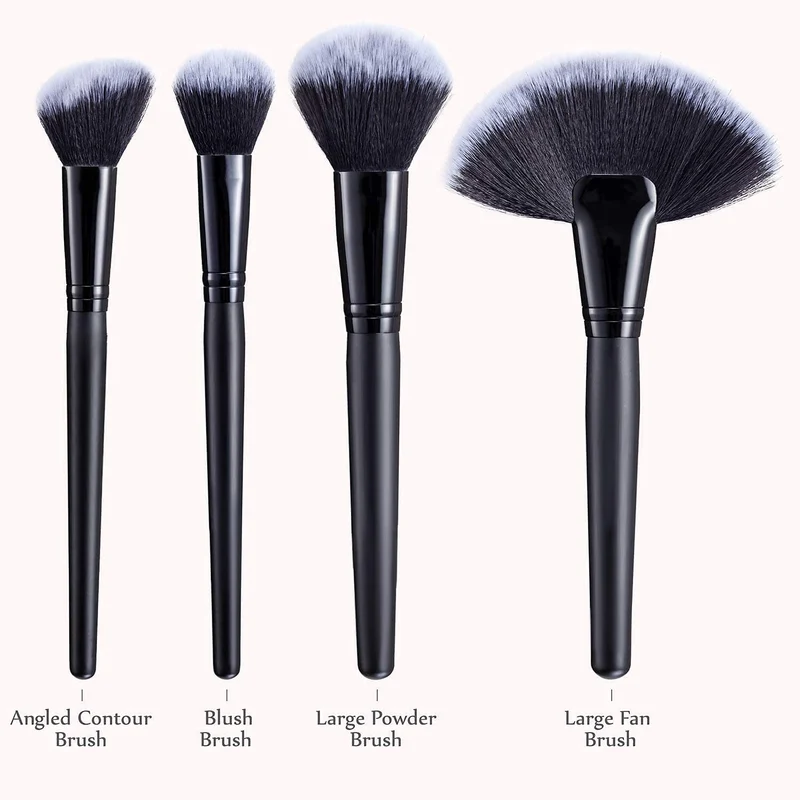 Set di pennelli da trucco, 32 pennelli professionali sintetici per trucco con custodia da viaggio (nero), eyeliner per ombretto, fondotinta, cipria per labbra e liquido per miscelare la crema