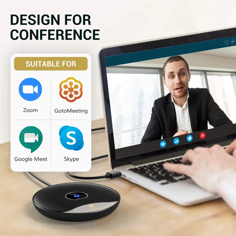 TONOR Microfono USB per Conferenze, Microfono Omnidirezionale a Condensatore per PC e Computer con Pulsante Muto per Riunioni/Lezioni Online, Chiamate Zoom, Chat Skype, Plug and Play (TM20)