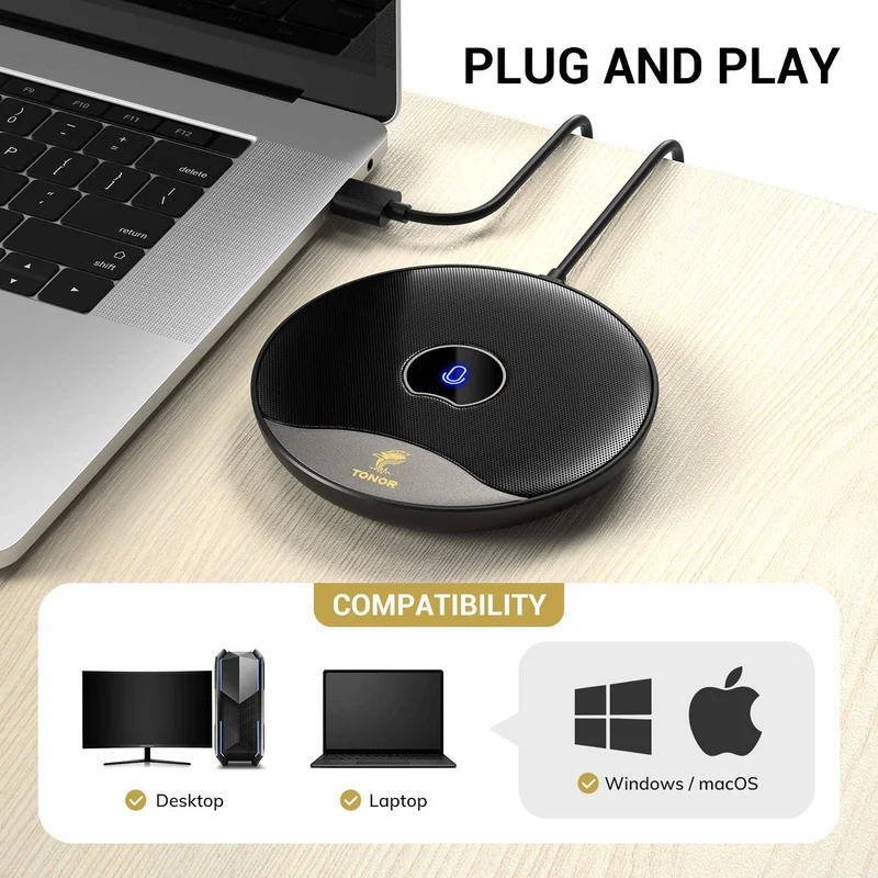 TONOR Microfono USB per Conferenze, Microfono Omnidirezionale a Condensatore per PC e Computer con Pulsante Muto per Riunioni/Lezioni Online, Chiamate Zoom, Chat Skype, Plug and Play (TM20)