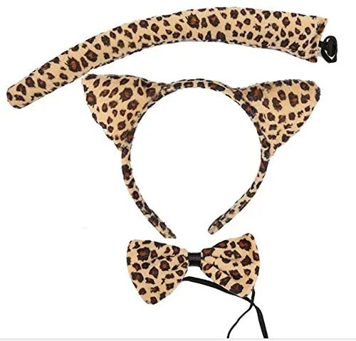 Inception Pro Infinite - Set Cerchietto Orecchie Papillon Coda da Ghepardo Leopardo Maculato Donna Uomo Bambini Unisex Travestimento Carnevale Halloween Cosplay