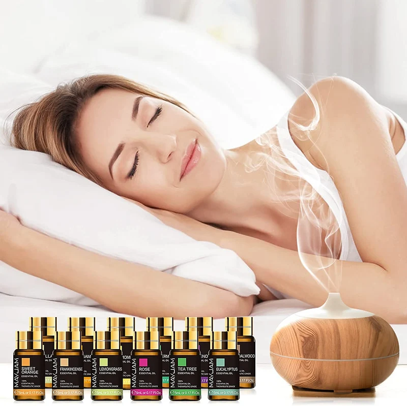 MAYJAM Set di Oli Essenziali 20 Pezzi, 100% Puro Gelsomino Lavanda Eucalipto Vaniglia Mastice Menta Legno di sandalo Ylang Rosa Bergamotto Tea Tree Cannella Geranio Patchouli Citronella e Altro