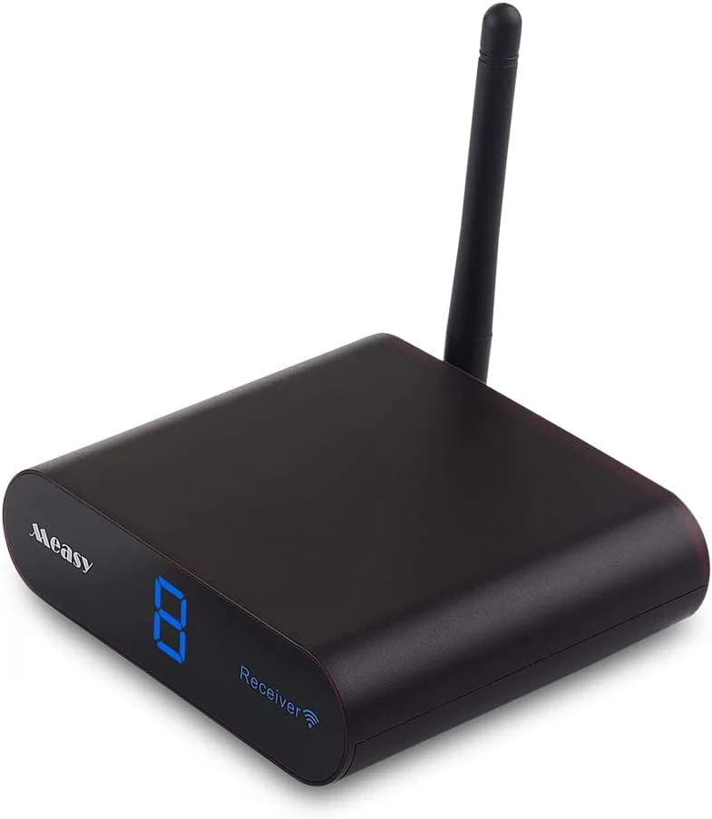 measy wireless av sender 8 canali audio video trasmettitore e ricevitore rca per lo streaming di audio video da satellite, dvd, lettori ect alla TV (AV24)
