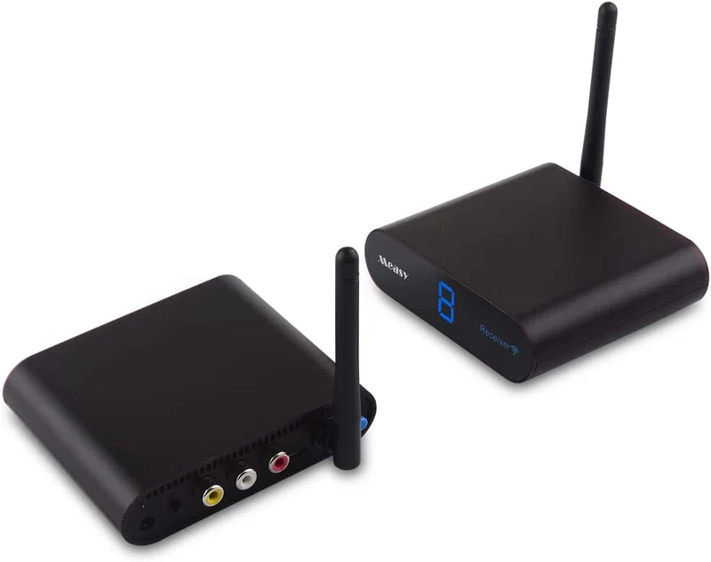 measy wireless av sender 8 canali audio video trasmettitore e ricevitore rca per lo streaming di audio video da satellite, dvd, lettori ect alla TV (AV24)