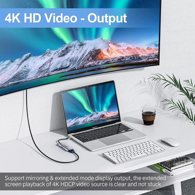 Adattatore HDMI con hub USB C 7 in 1, da tipo C a hub HDMI con HDMI 4K, porta di ricarica USB 3.0, 100 W, SD/TF, superficie, iPad e altri dispositivi di tipo C (grigio argento)