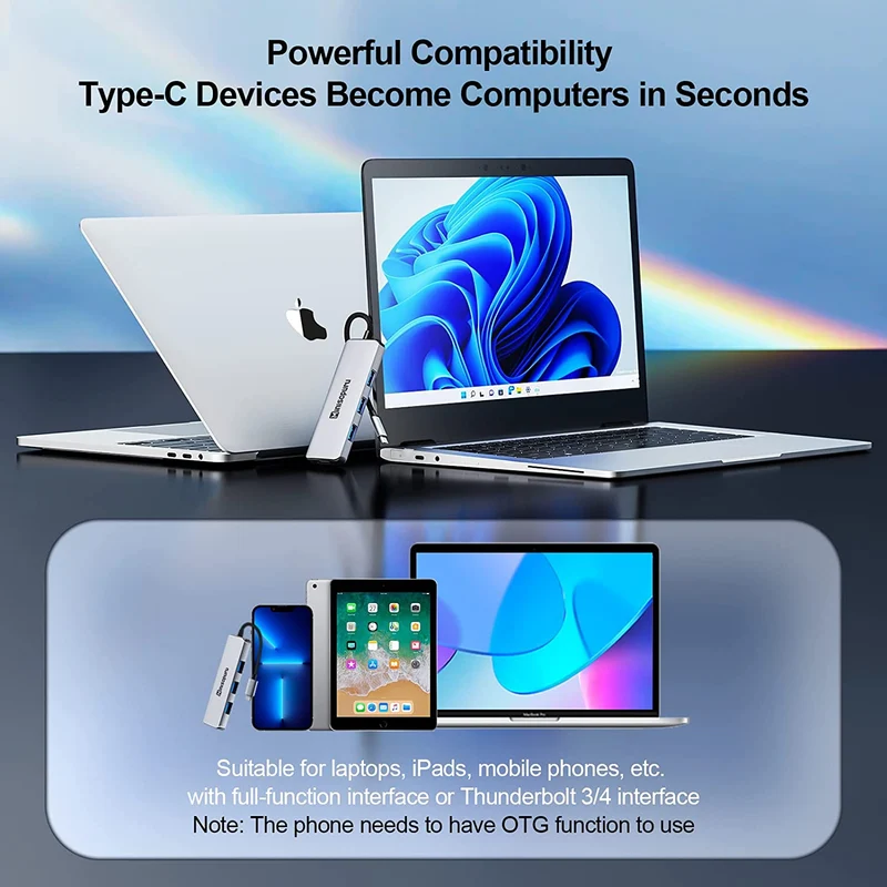 Adattatore HDMI con hub USB C 7 in 1, da tipo C a hub HDMI con HDMI 4K, porta di ricarica USB 3.0, 100 W, SD/TF, superficie, iPad e altri dispositivi di tipo C (grigio argento)