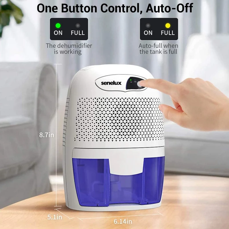 Senelux Potente mini deumidificatore portatile da 500 ml, ideale per ambienti piccoli, bagno, seminterrato, casa, camera da letto