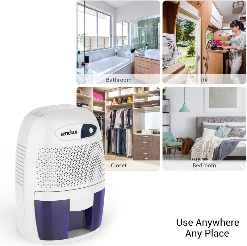 Senelux Potente mini deumidificatore portatile da 500 ml, ideale per ambienti piccoli, bagno, seminterrato, casa, camera da letto