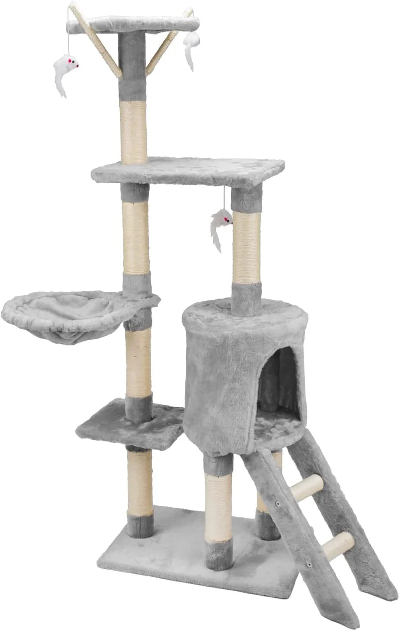 Tiragraffi Gatto albero 138cm con Cuccia per Gatti Albero Parco giochi gioco tira graffi per Gatto colore Grigio - AQPET