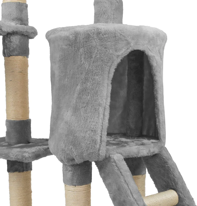 Tiragraffi Gatto albero 138cm con Cuccia per Gatti Albero Parco giochi gioco tira graffi per Gatto colore Grigio - AQPET