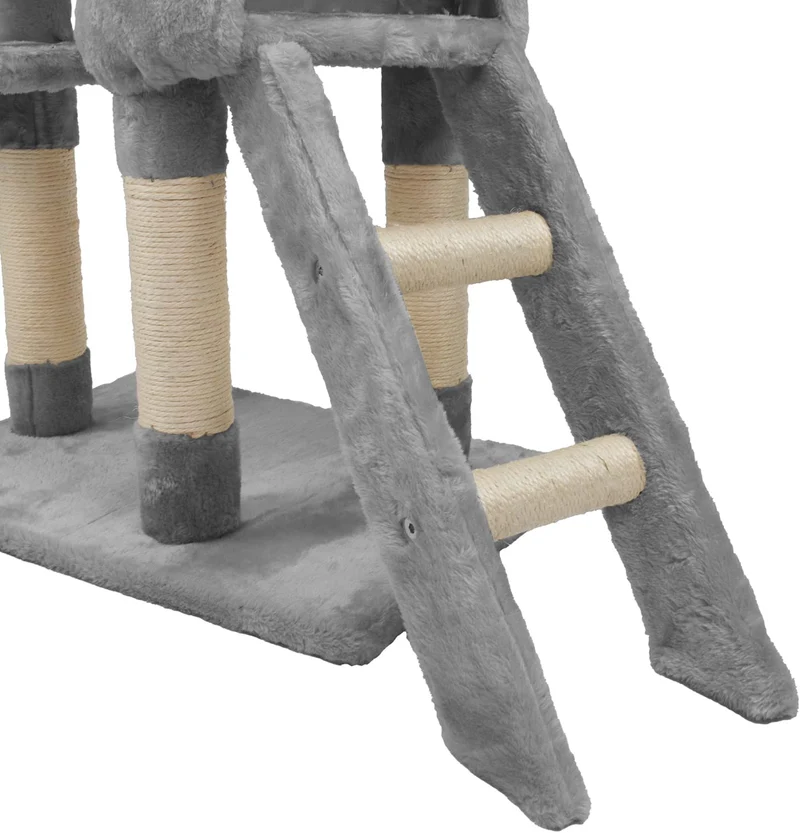 Tiragraffi Gatto albero 138cm con Cuccia per Gatti Albero Parco giochi gioco tira graffi per Gatto colore Grigio - AQPET