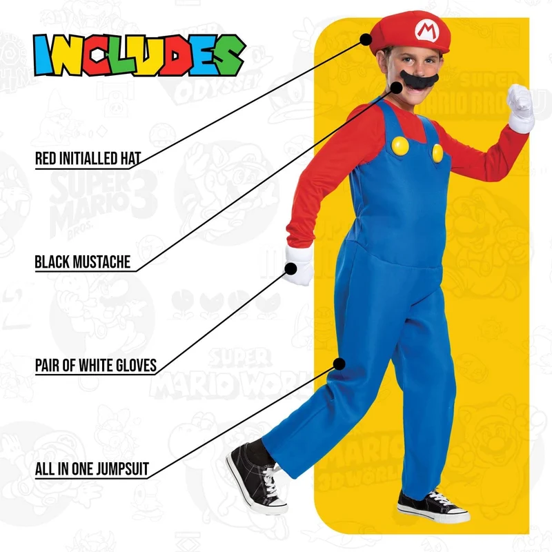 Super Mario Bros DISK10772K Deluxe Super Costume Bambini Nintendo, Medium