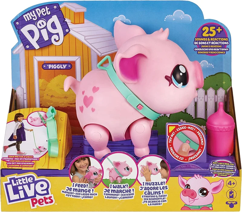 My Pet Pig - Little Live Pets, Piggly Il mio piccolo maialino, animale interattivo che cammina, balla, mangia, a partire dai 5 anni, Giochi Preziosi, LPW00000