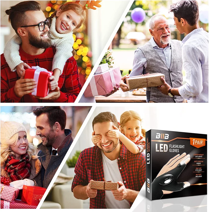 Regalo Uomo, BIIB Regali Natale Originali Uomo, Idee Regalo Natale Uomo Compleanno Originali, Regali per Papà Gadget Utili Guanti LED Luci per Pesca, Regali di Natale per Lui, Regalo Festa del Papà