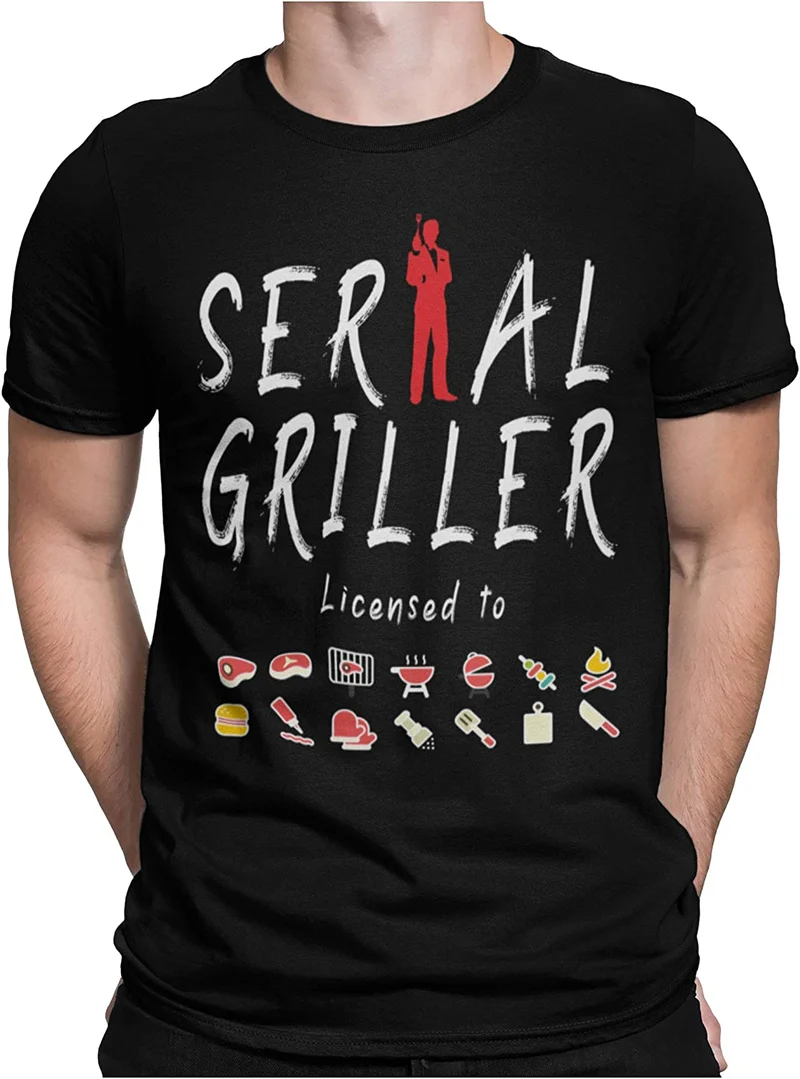STAMPATEK Maglietta Serial Griller T-Shirt Barbecue Grigliata Idea Regalo Maglia Uomo Divertente Manica Corta con Scritte