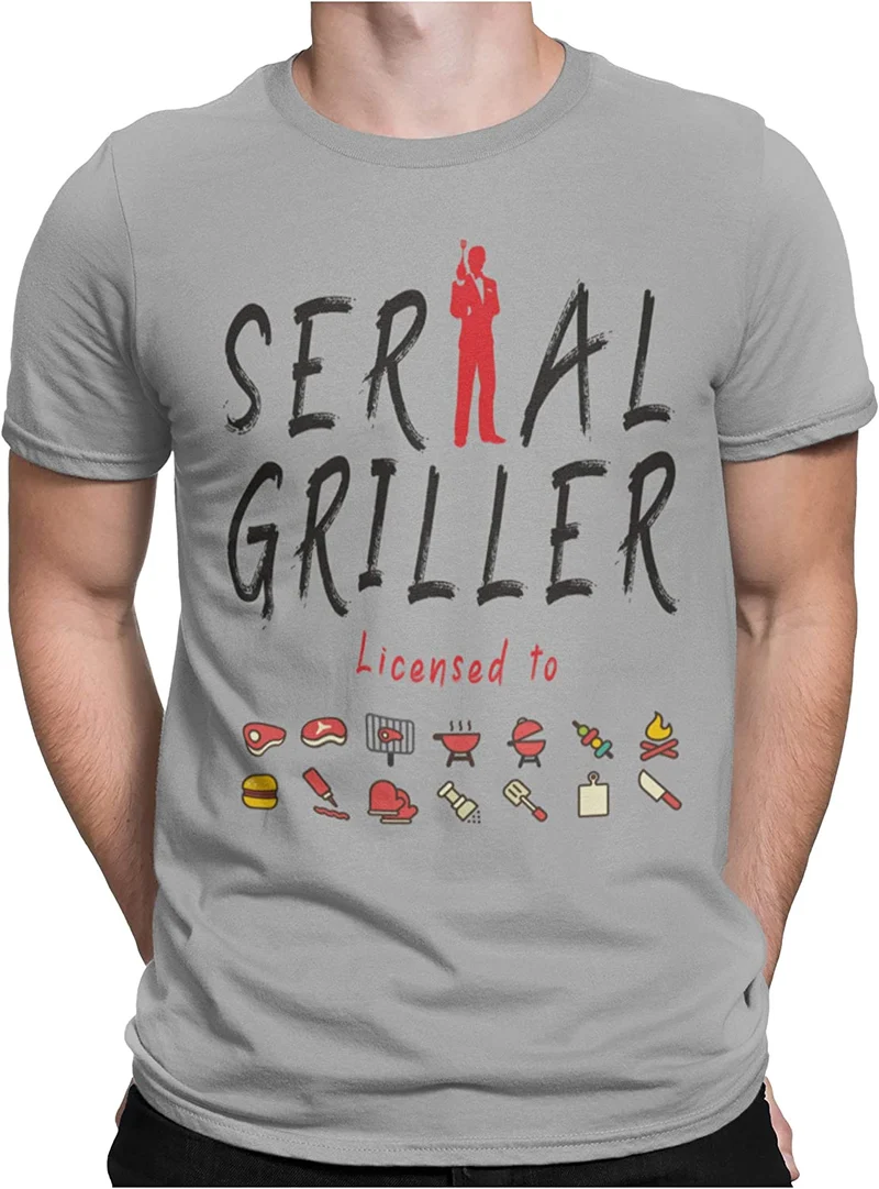 STAMPATEK Maglietta Serial Griller T-Shirt Barbecue Grigliata Idea Regalo Maglia Uomo Divertente Manica Corta con Scritte