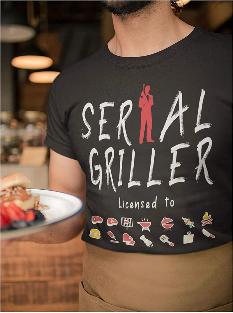 STAMPATEK Maglietta Serial Griller T-Shirt Barbecue Grigliata Idea Regalo Maglia Uomo Divertente Manica Corta con Scritte
