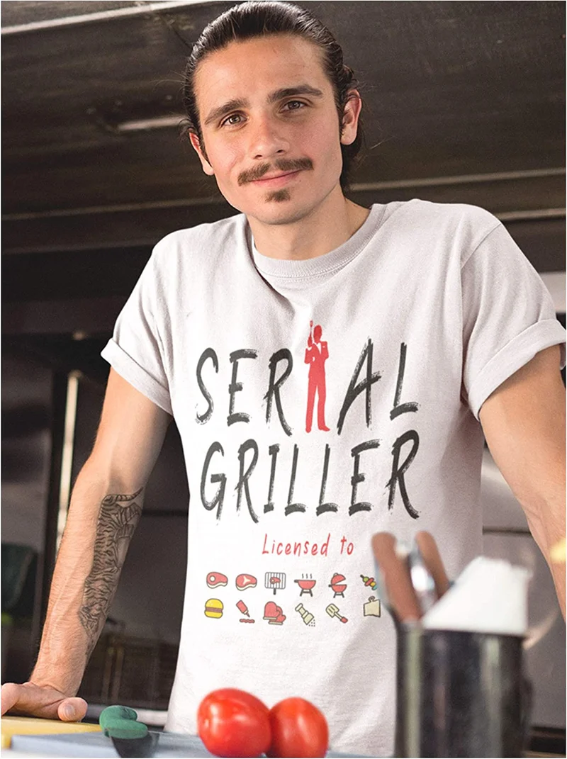 STAMPATEK Maglietta Serial Griller T-Shirt Barbecue Grigliata Idea Regalo Maglia Uomo Divertente Manica Corta con Scritte