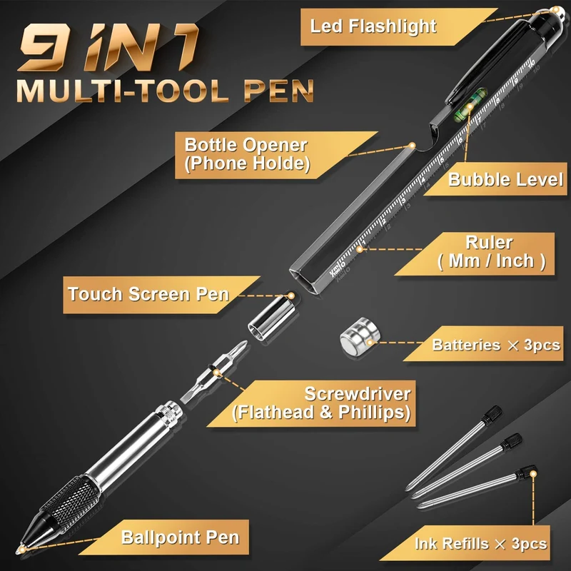 Maqhpu Regalo Uomo, Regali Natale Uomo, Penna Regalo Multifunzione 9 in 1, Regali Natale Originali, Gadget Utili Idee Regalo Natale Uomo, Regali di Natale per Lui/Papà, Regalo Uomo Compleanno