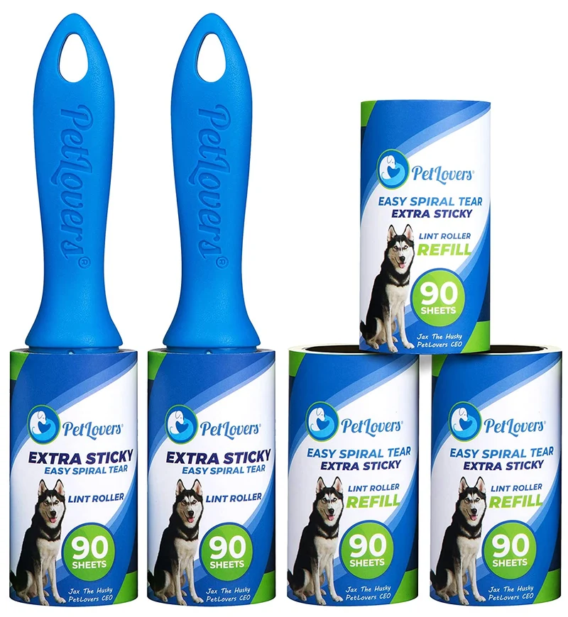 PetLovers Rullo stick mega value extra appiccicoso Set 450 fogli per rimozione peli di animali domestici, rimozione di lanugine per cani e gatti 5 pezzi