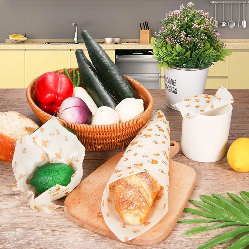 BEYAOBN 8PCS Involucri di Cera d'api,Beeswax Wraps, sostenibile, zero rifiuti, Impacchi di Cotone Biologico e stoccaggio Alimenti Variety Pack Formaggi, Frutta, Verdure