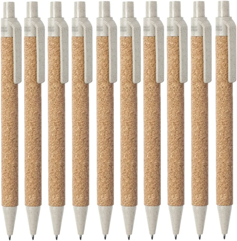 10 penne a sfera sostenibili in sughero e paglia di grano, ecologiche (verde)