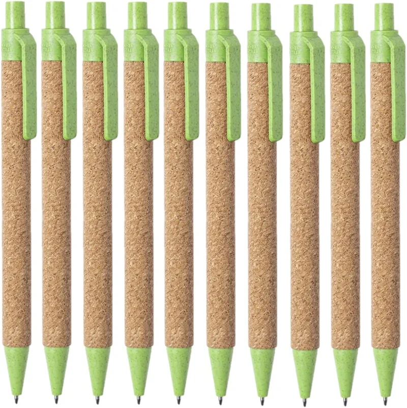10 penne a sfera sostenibili in sughero e paglia di grano, ecologiche (verde)