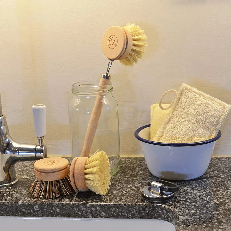 Spazzola Piatti Eco-friendly - Spazzola per Piatti e Set di Spugne - Con 3 Testine Intercambiabili e Spugna per la Puliza della Casa, Spazzola Lavapiatti, Agile Home & Garden