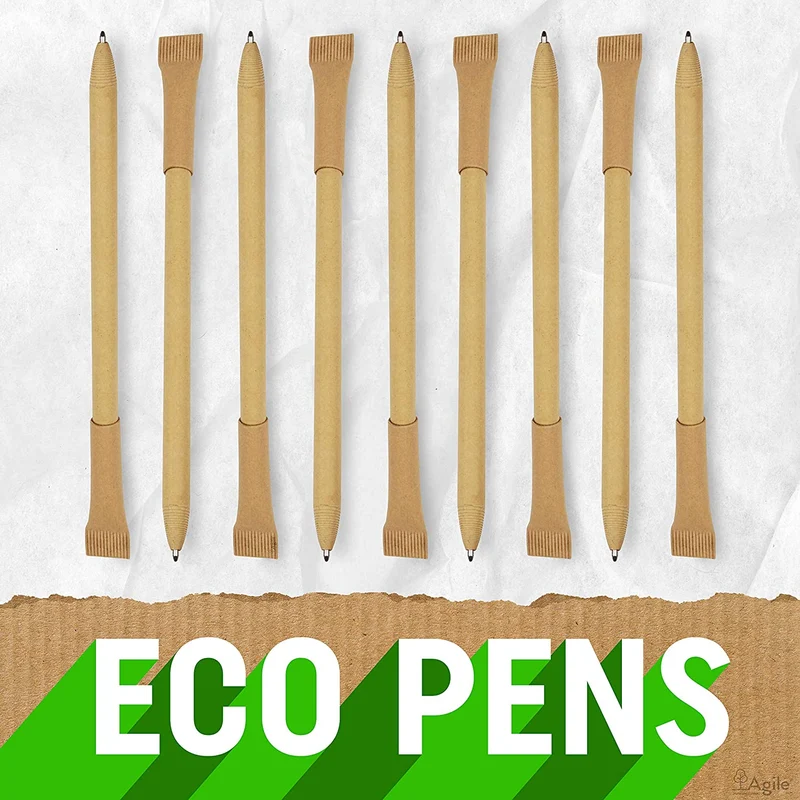 Penne Ecologiche Un Regalo - Ecologico e Sostenibile, Set di Penne Nere Riciclate, Prodotto Eco-Friendly, Confezione da 50 Eco Penne, Agile Home & Garden