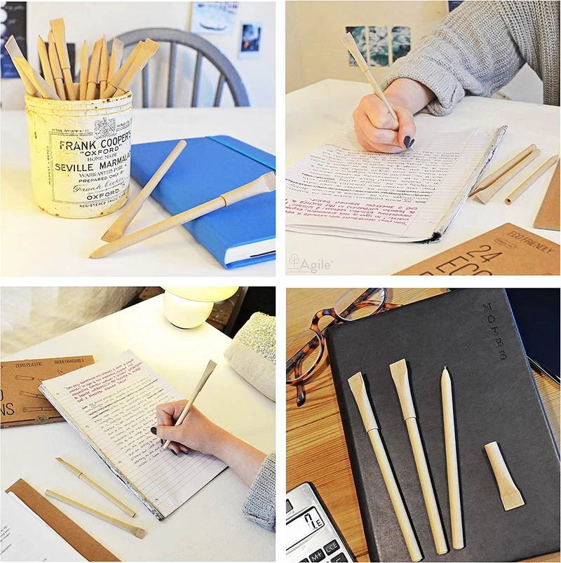 Penne Ecologiche Un Regalo - Ecologico e Sostenibile, Set di Penne Nere Riciclate, Prodotto Eco-Friendly, Confezione da 50 Eco Penne, Agile Home & Garden