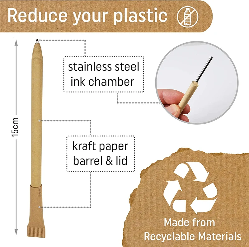 Penne Ecologiche Un Regalo - Ecologico e Sostenibile, Set di Penne Nere Riciclate, Prodotto Eco-Friendly, Confezione da 50 Eco Penne, Agile Home & Garden