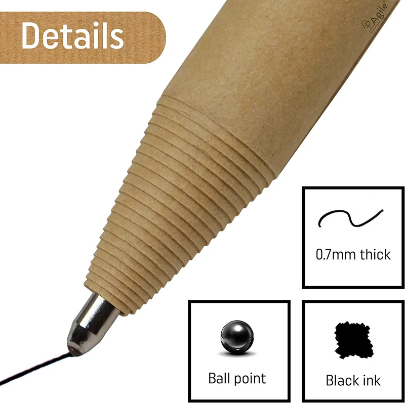 Penne Ecologiche Un Regalo - Ecologico e Sostenibile, Set di Penne Nere Riciclate, Prodotto Eco-Friendly, Confezione da 50 Eco Penne, Agile Home & Garden