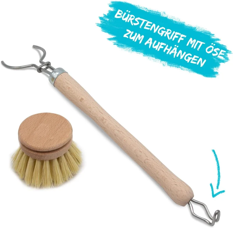 Chinchilla® Sink Brush in legno di faggio | spazzola da cucina sostenibile con setole in fibra naturale | incl. tre teste intercambiabili | senza plastica e resistente