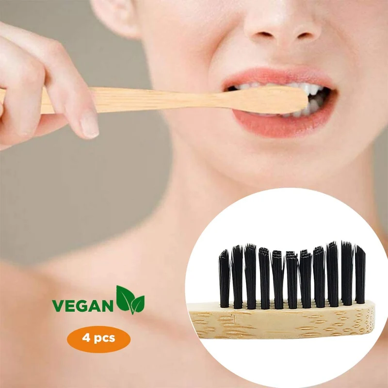 TheBDM Spazzolini da denti in bamboo naturale ecologico biodegradabile antimuffa - setole in carbone vegetale, senza BPA, vegan, confezione sostenibile (Setole Medie)
