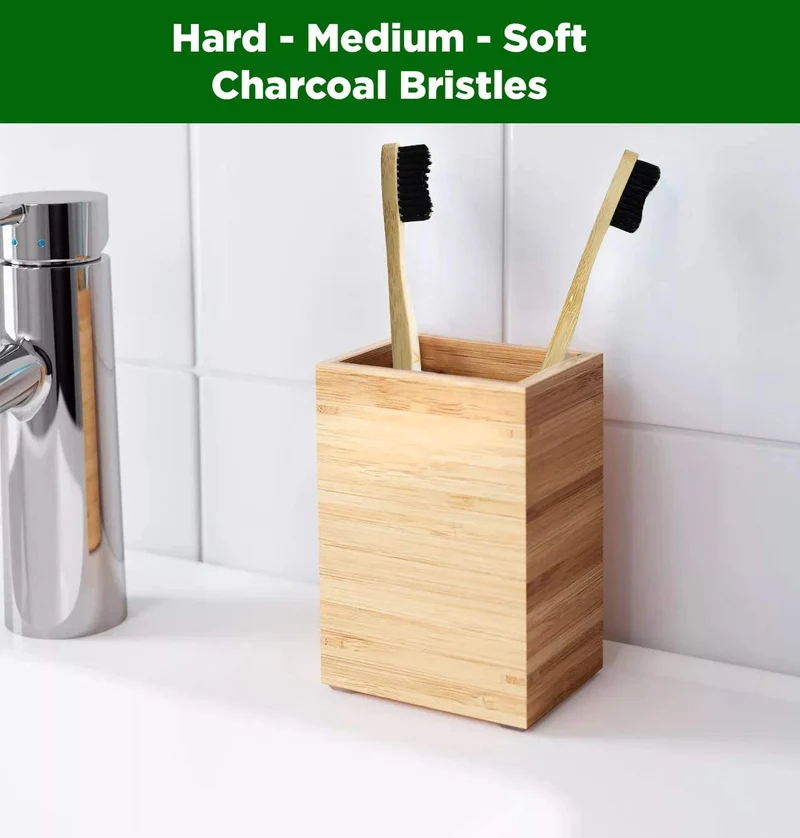 TheBDM Spazzolini da denti in bamboo naturale ecologico biodegradabile antimuffa - setole in carbone vegetale, senza BPA, vegan, confezione sostenibile (Setole Medie)