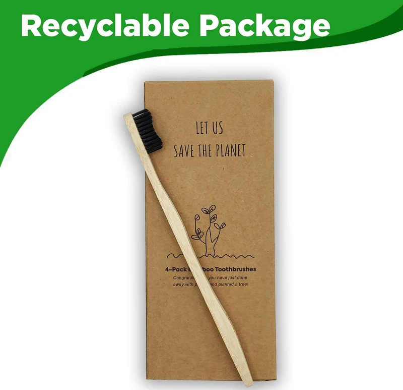 TheBDM Spazzolini da denti in bamboo naturale ecologico biodegradabile antimuffa - setole in carbone vegetale, senza BPA, vegan, confezione sostenibile (Setole Medie)