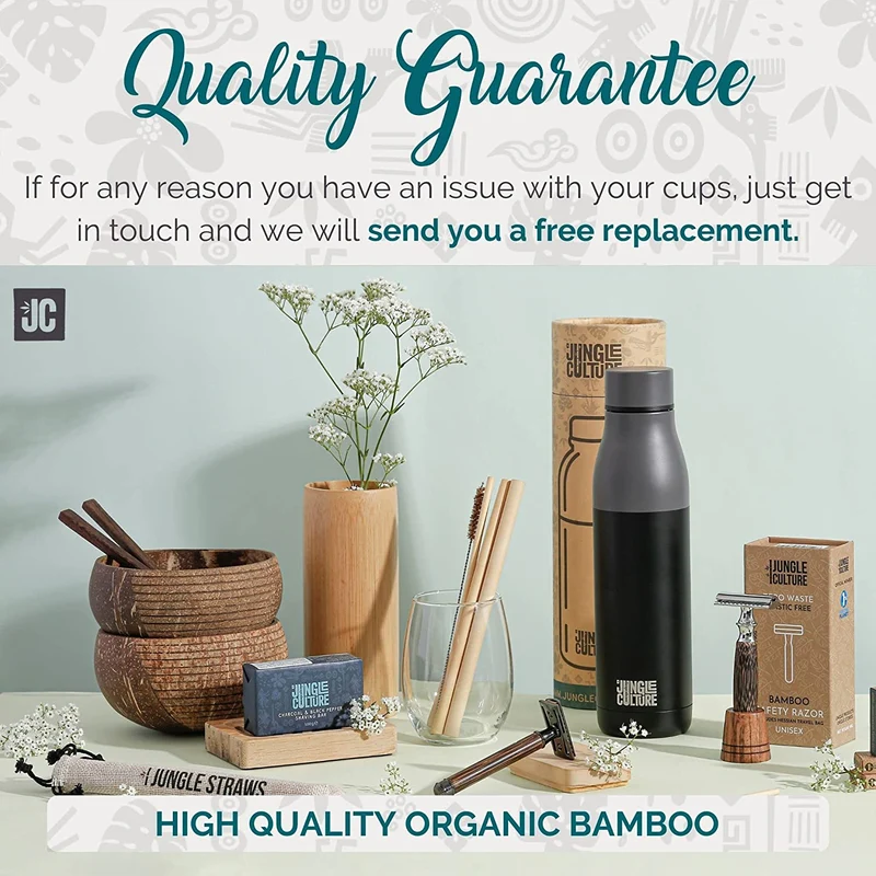 Jungle Culture® Ciotole in Vero Guscio di Cocco per Cocktail • Coppe di Cocco e Cannucce di Bambù • Coppe in Legno Naturale • Ciotole a Zero Rifiuti • Ciotole per Feste • Idee Regalo Sostenibili
