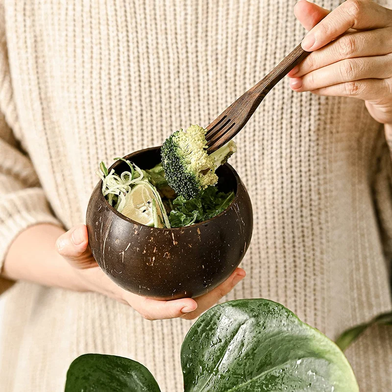 Jungle Culture® Ciotole in Vero Guscio di Cocco per Cocktail • Coppe di Cocco e Cannucce di Bambù • Coppe in Legno Naturale • Ciotole a Zero Rifiuti • Ciotole per Feste • Idee Regalo Sostenibili