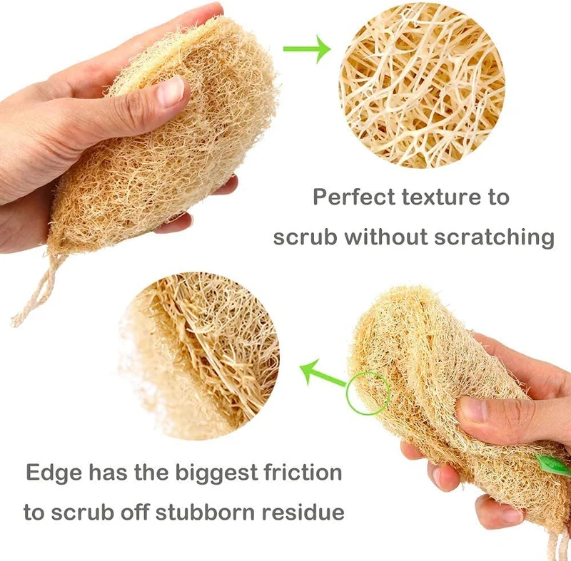 Spugna Cucina Naturale Organic Loofah esfoliante in Spugna di luffa,Natural Sponge da Cucina Eco,Spugna Scrubber Spazzola di Luffa，100% Organic, biodegradabile ed Ecologico