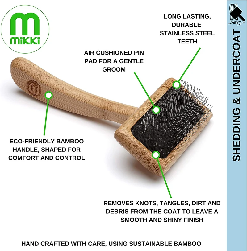Mikki Spazzola Con Dentini Per Pelo Morto In Bambù, Per Pelo Medio/Lungo/Riccio, Per Cani E Gatti, Realizzato Con Bambù Sostenibile, Per Rimuovere Grovigli E Nodi Dal Pelo, Piccolo - 60 g