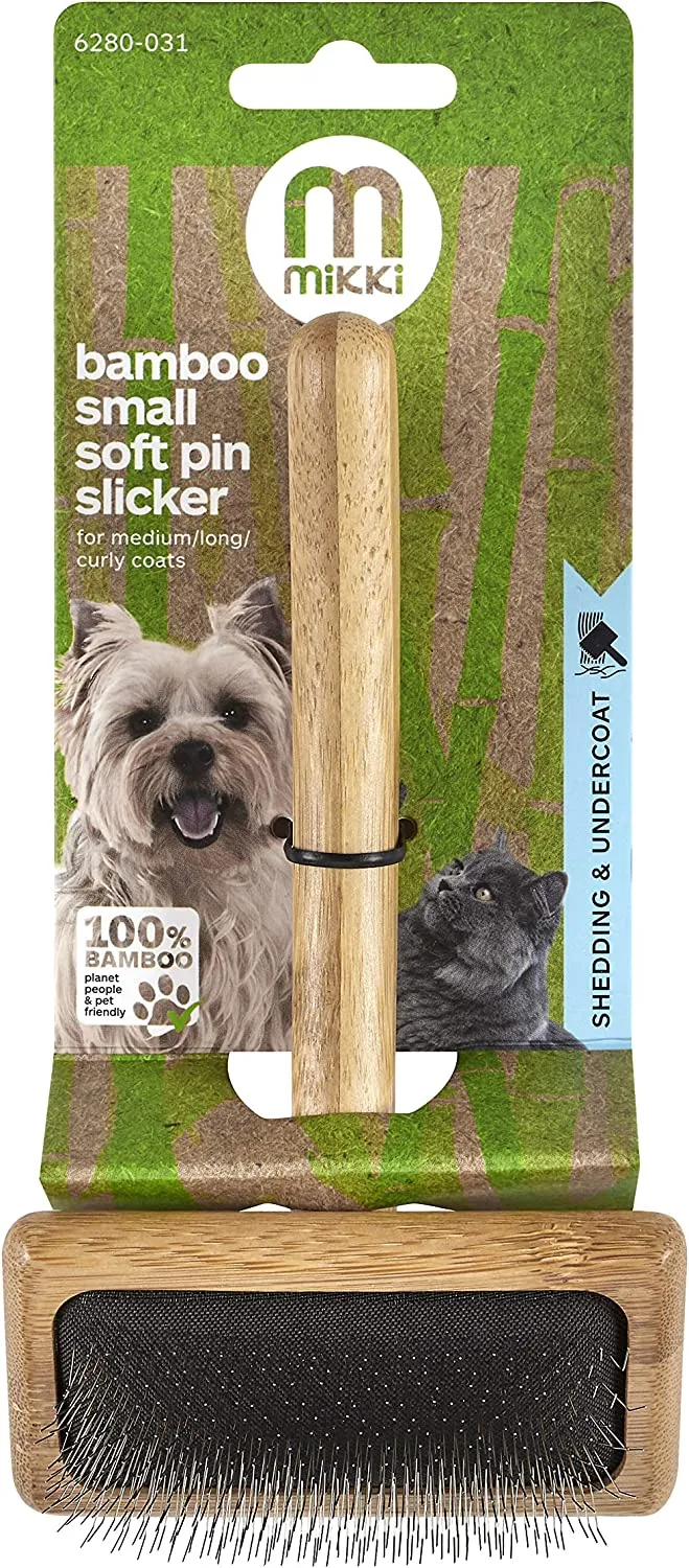 Mikki Spazzola Con Dentini Per Pelo Morto In Bambù, Per Pelo Medio/Lungo/Riccio, Per Cani E Gatti, Realizzato Con Bambù Sostenibile, Per Rimuovere Grovigli E Nodi Dal Pelo, Piccolo - 60 g