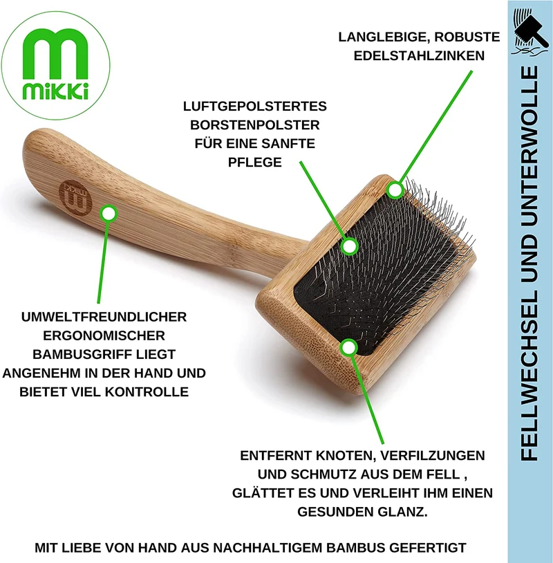 Mikki Spazzola Con Dentini Per Pelo Morto In Bambù, Per Pelo Medio/Lungo/Riccio, Per Cani E Gatti, Realizzato Con Bambù Sostenibile, Per Rimuovere Grovigli E Nodi Dal Pelo, Piccolo - 60 g