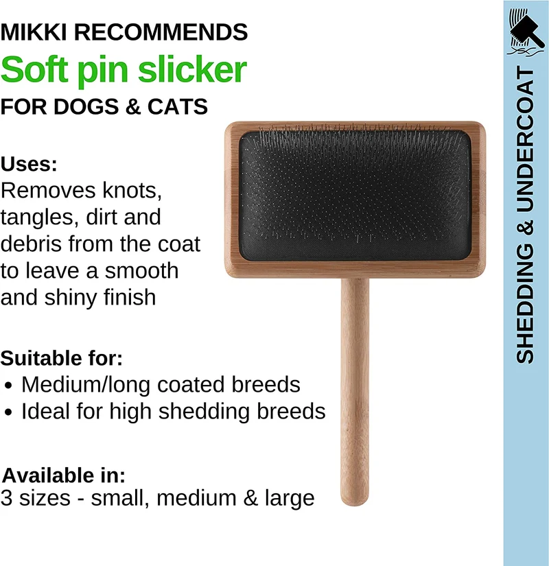 Mikki Spazzola Con Dentini Per Pelo Morto In Bambù, Per Pelo Medio/Lungo/Riccio, Per Cani E Gatti, Realizzato Con Bambù Sostenibile, Per Rimuovere Grovigli E Nodi Dal Pelo, Piccolo - 60 g